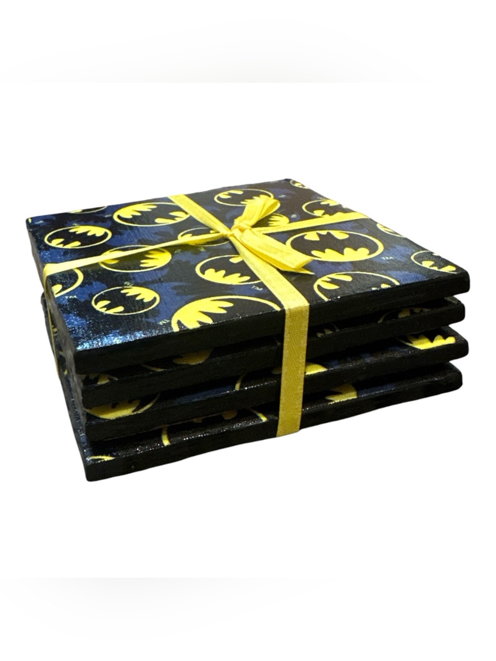 Batman Themed Black and Yellow Coaster Set - Home Bar Party Supplies Set of 4